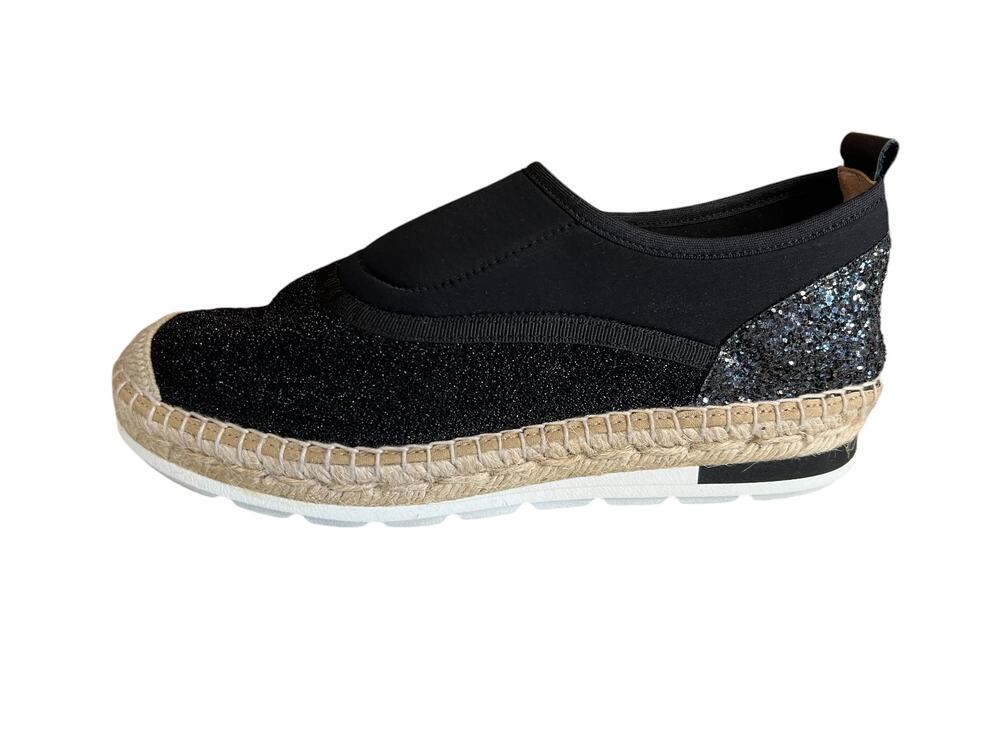Kanna Spanish Espadrille Slip On Sneakers Black Metallic Sparkle 37